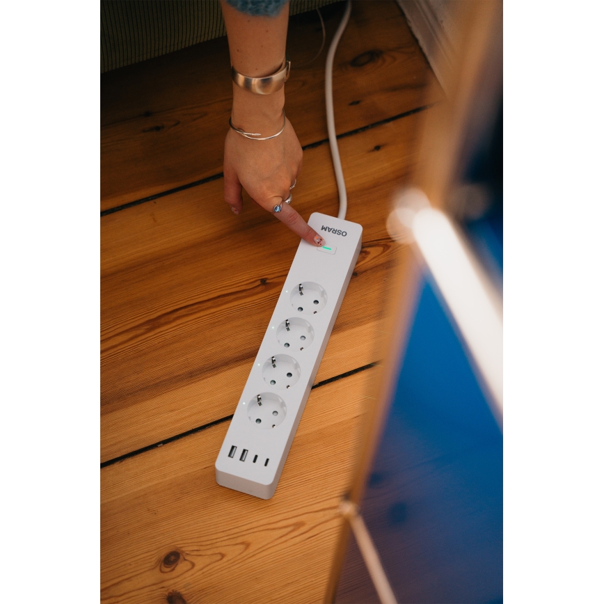 Osram - Multiprise intelligente SMART+ 4 prises (type F) avec 2 ports USB-A et 2 ports USB-C, Wi‑Fi