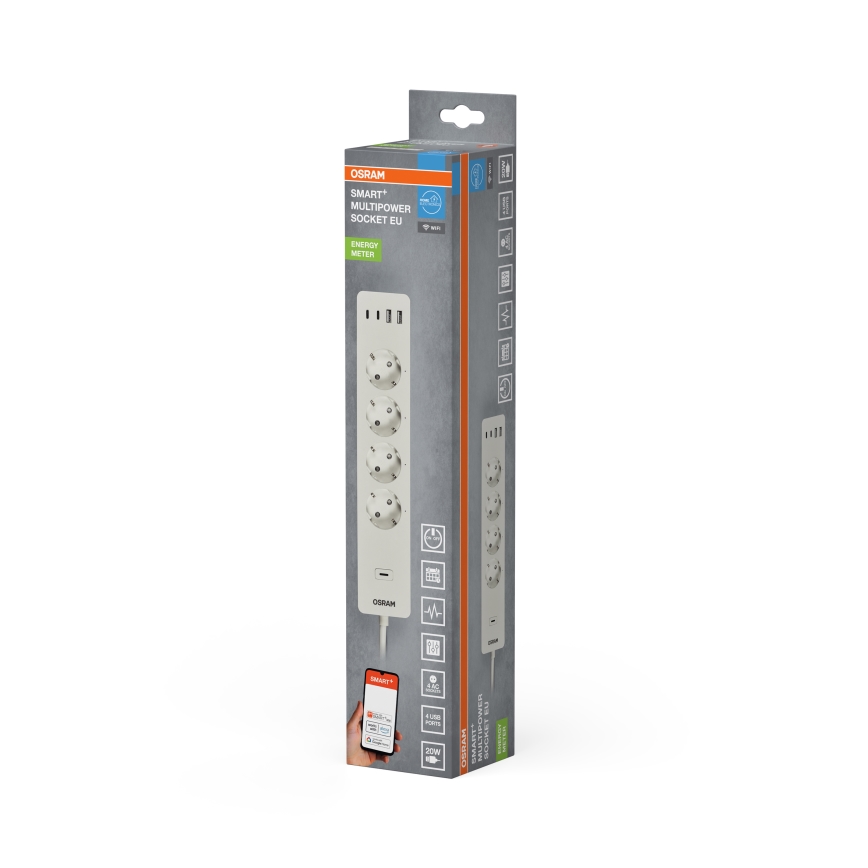 Osram - Multiprise intelligente SMART+ 4 prises (type F) avec 2 ports USB-A et 2 ports USB-C, Wi‑Fi