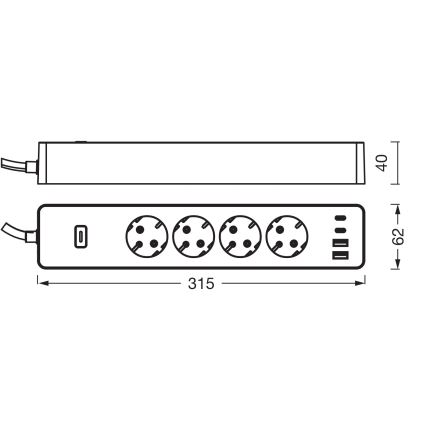 Osram - Multiprise intelligente SMART+ 4 prises (type F) avec 2 ports USB-A et 2 ports USB-C, Wi‑Fi
