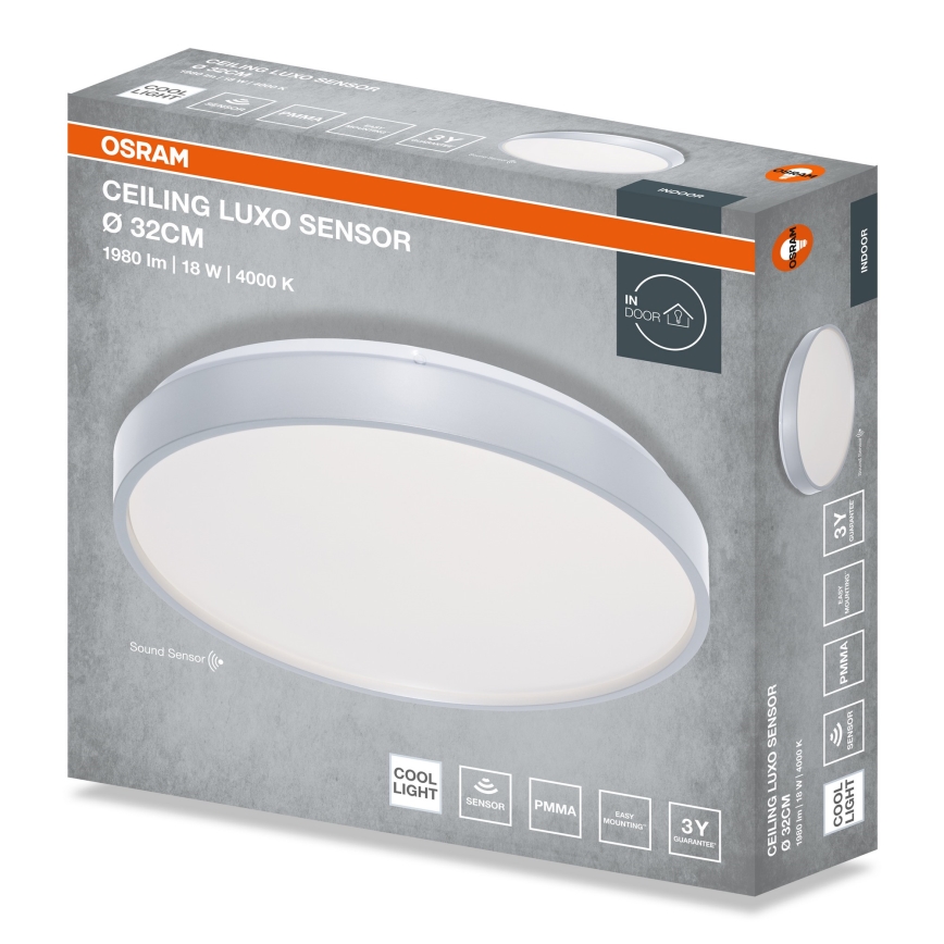 Osram - Plafonnier LED avec capteur crépusculaire CEILING LUXO LED/18W/230V Ø 32 cm argenté