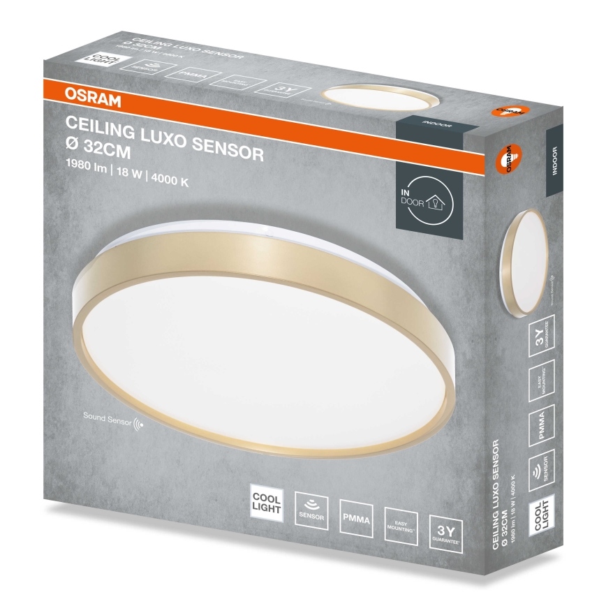 Osram - Plafonnier LED CEILING LUXO 18 W, 230 V, Ø 32 cm, doré, avec capteur crépusculaire