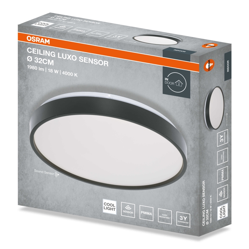 Osram - Plafonnier LED avec capteur crépusculaire CEILING LUXO LED/18W/230V Ø 32 cm noir