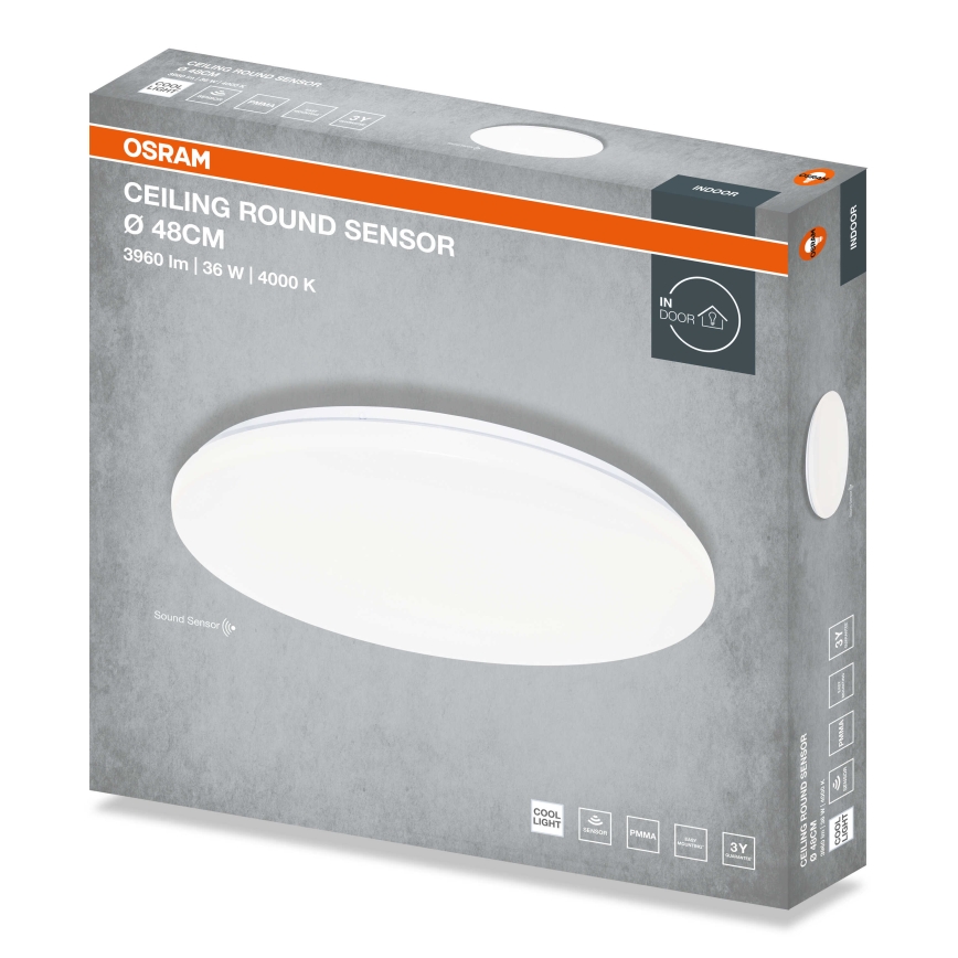 Osram - Plafonnier LED rond avec détecteur crépusculaire, 36 W, 230 V, 4000 K, Ø 48 cm, blanc