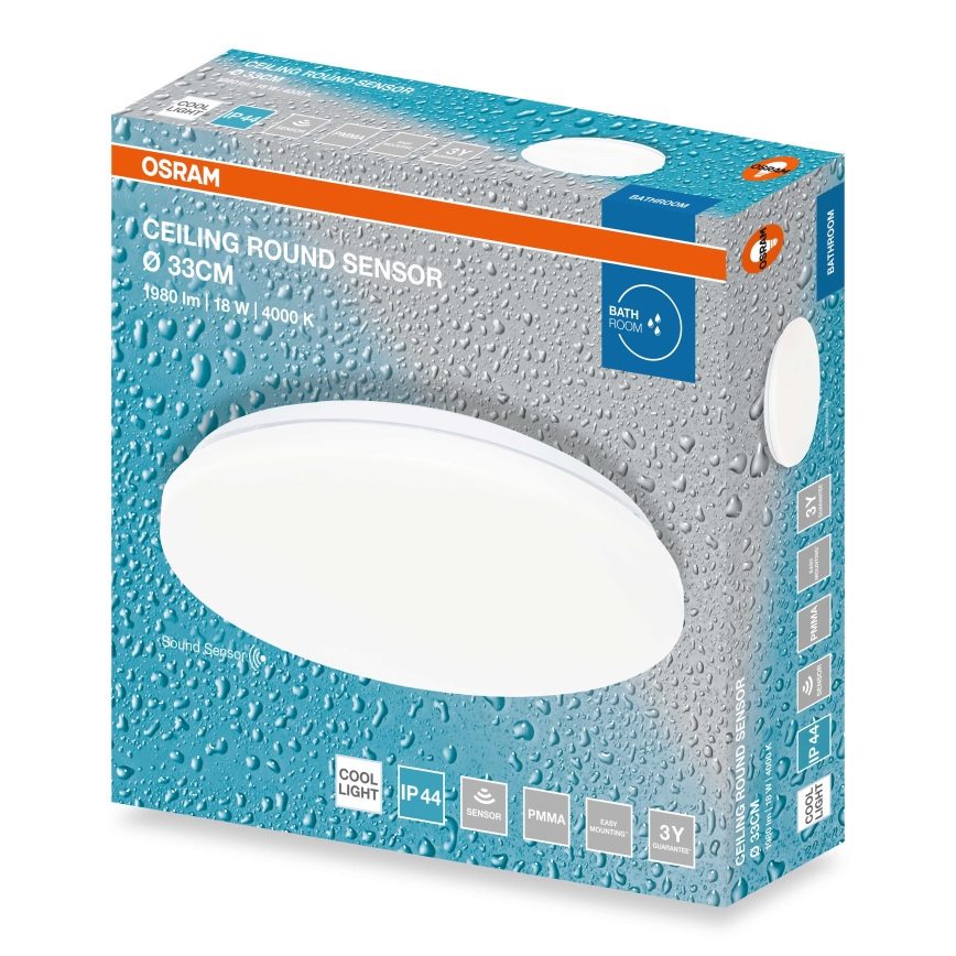 Osram - Plafonnier LED pour salle de bains avec capteur crépusculaire CEILING ROUND LED/18W/230V 4000K Ø 33 cm IP44 blanc