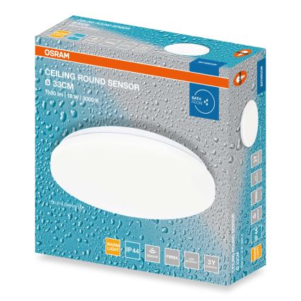 Osram - Plafonnier LED pour salle de bains avec capteur crépusculaire CEILING ROUND LED/18W/230V 3000K Ø 33 cm IP44 blanc