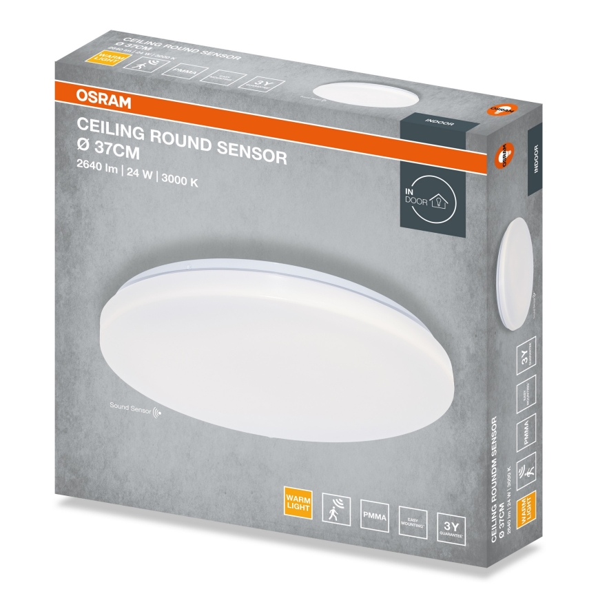 Osram - Plafonnier LED ROUND 24W 230V avec détecteur crépusculaire, Ø 37 cm