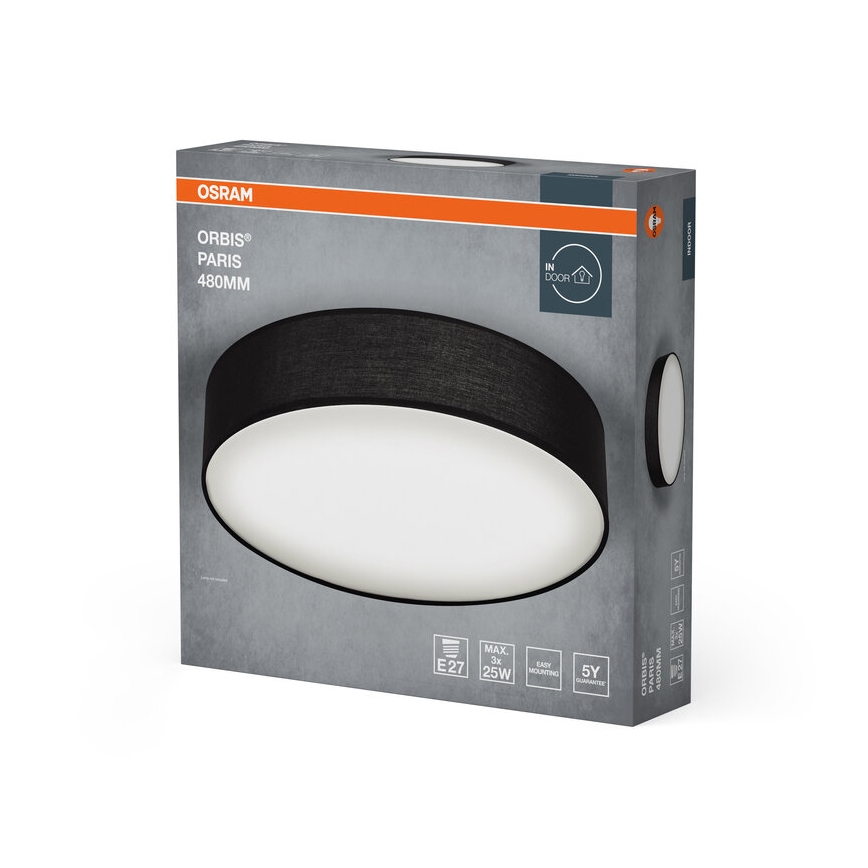 Osram - Plafonnier ORBIS PARIS 3xE27/25W/230V Ø 48 cm noir