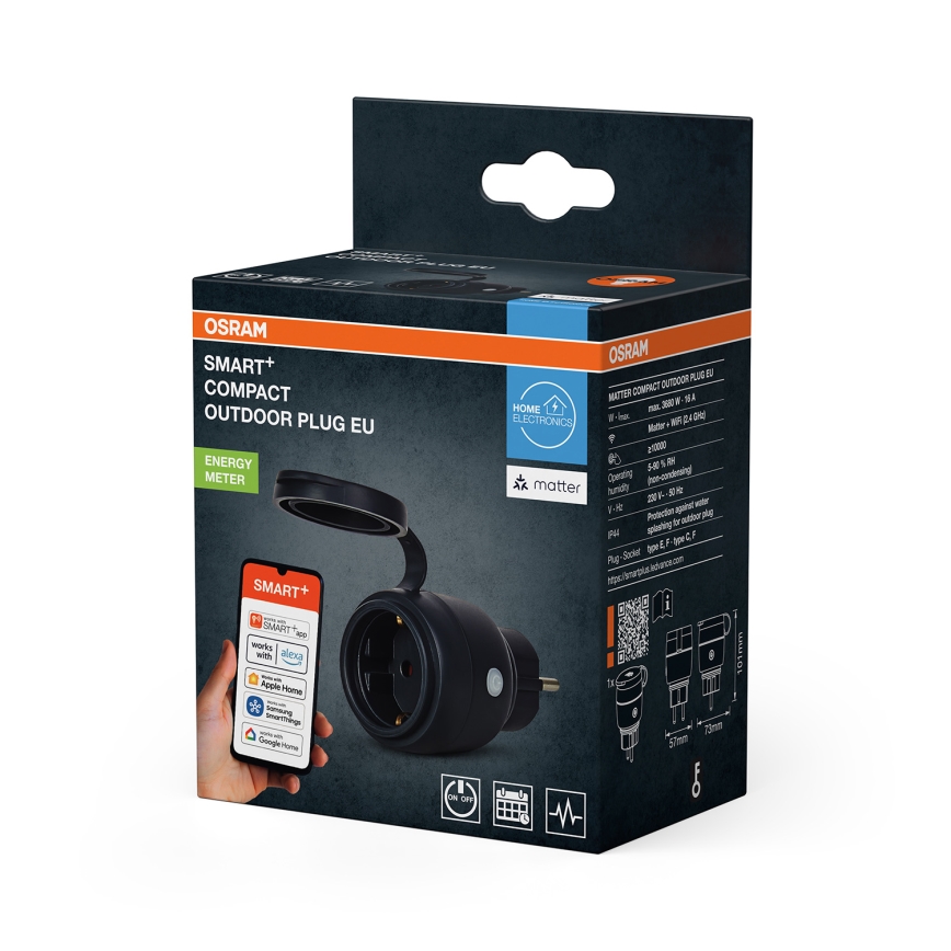 Osram - Prise extérieure intelligente SMART+ MATTER SCHUKO 3680W/230V/16A IP44 Wi‑Fi