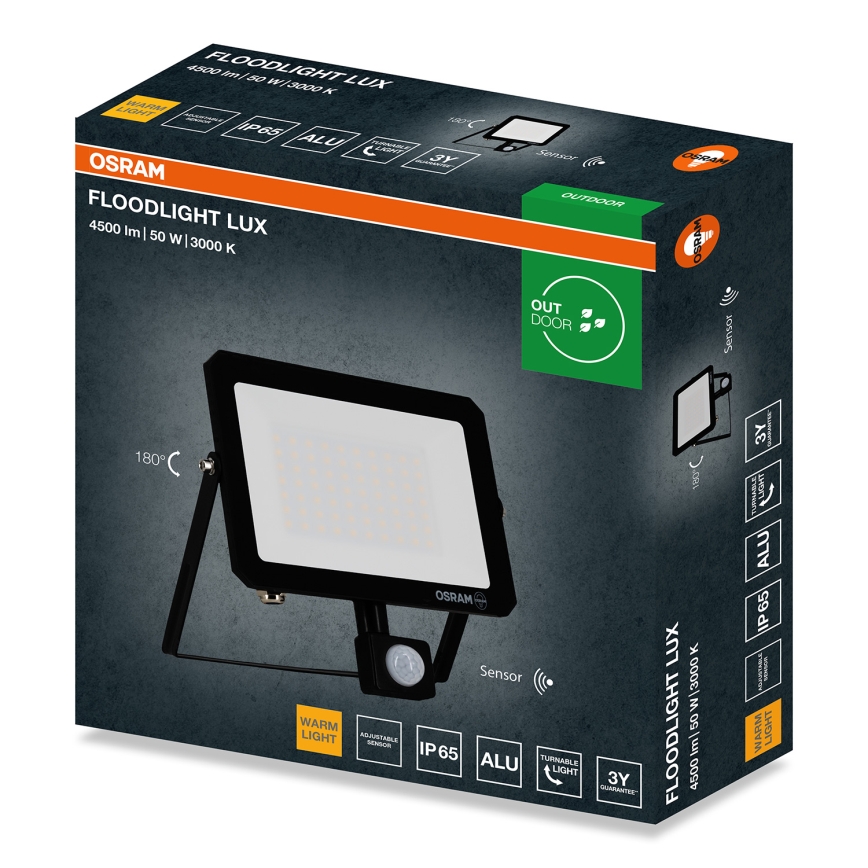 Osram - Projecteur LED avec capteur de mouvement et capteur crépusculaire FLOODLIGHT LED/50W/230V 3000K IP65 noir