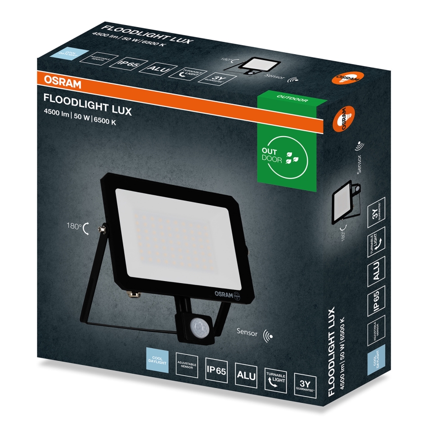Osram - Projecteur LED avec détecteur de mouvement et capteur crépusculaire FLOODLIGHT LED/50W/230V 6500K IP65 noir