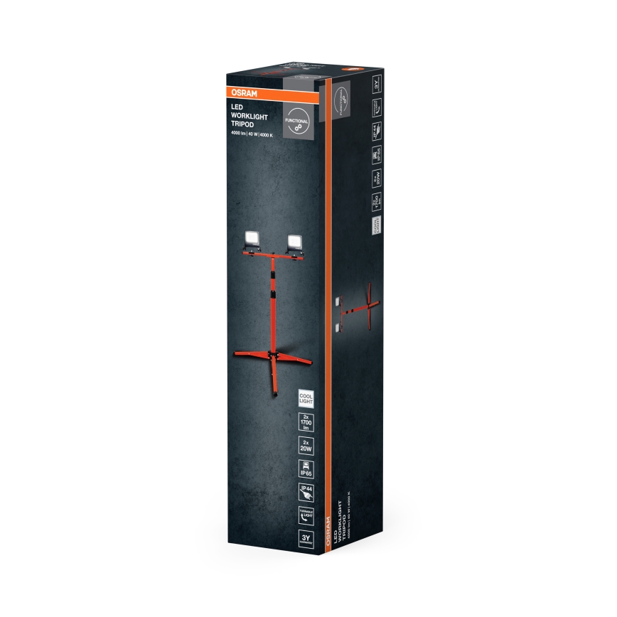 Osram - Projecteur LED avec support TRIPOD 2xLED/20W/230V 4000K IP65 orange/anthracite