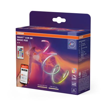 Osram - Ruban LED RGB dimmable SMART+ MAGIC 3 m, 22 W, 230 V, Wi‑Fi + télécommande