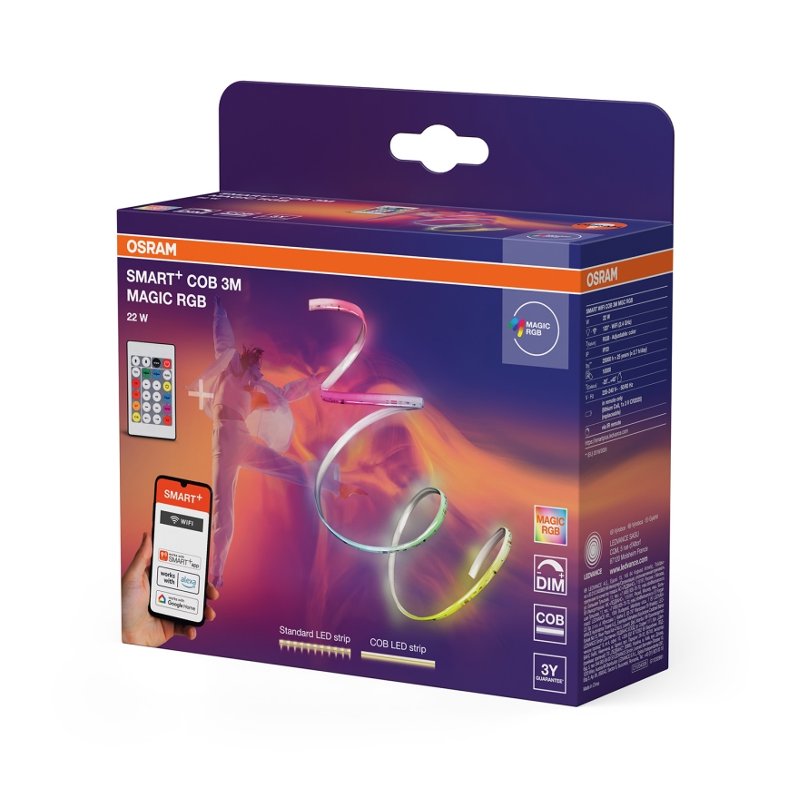 Osram - Ruban LED RGB dimmable SMART+ MAGIC 3 m, 22 W, 230 V, Wi‑Fi + télécommande