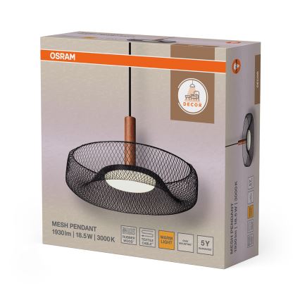 Osram - Suspension LED sur câble DECOR MESH LED/18,5W/230V Ø 40 cm noir/bois d'hévéa