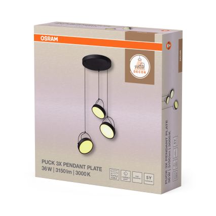 Osram - Suspension LED sur câble DECOR PUCK 3xLED/12W/230V CRI 90 noir