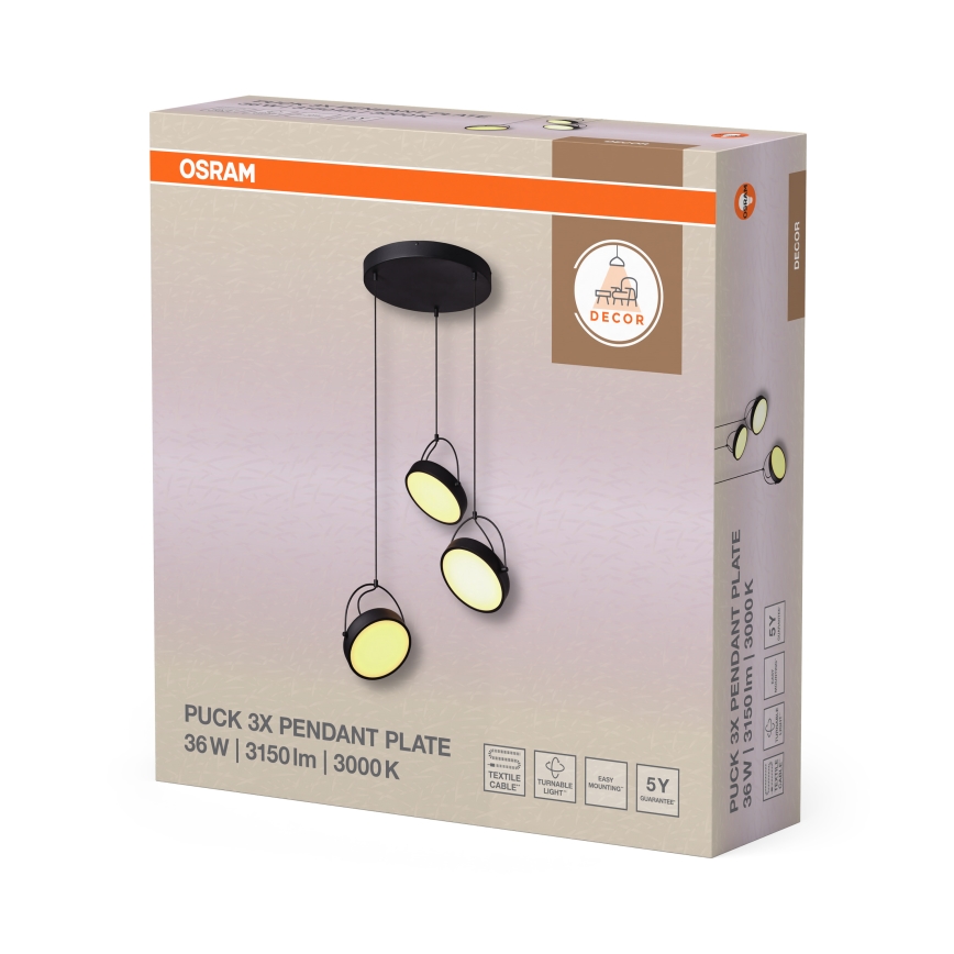 Osram - Suspension LED sur câble DECOR PUCK 3xLED/12W/230V CRI 90 noir