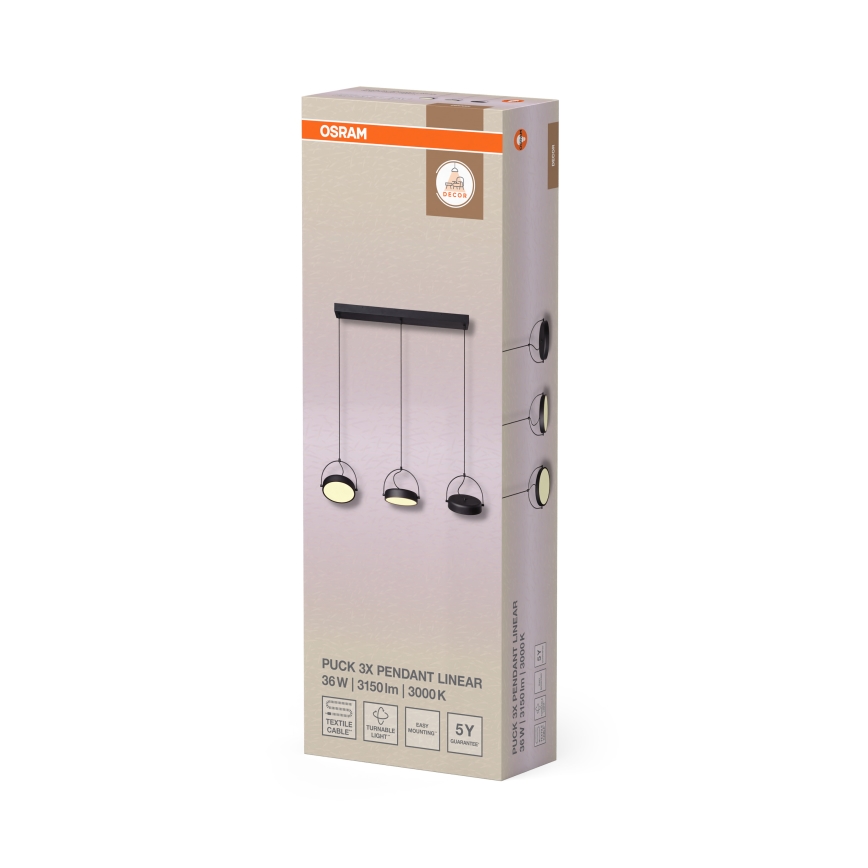 Osram - Suspension LED sur câble DECOR PUCK 3xLED/12W/230V IRC 90 noire