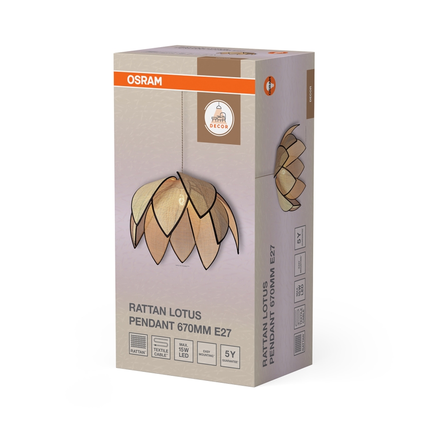 Osram - Suspension sur câble DECOR RATTAN 1xE27/15W/230V Ø 67 cm beige/noir