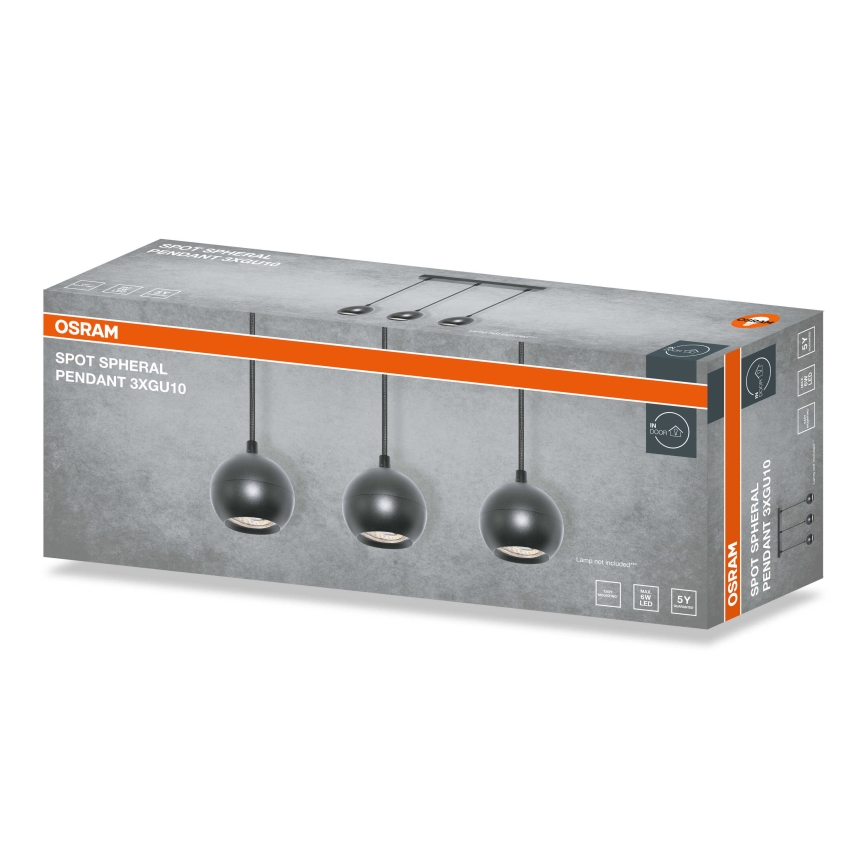 Osram - Suspension sur câble SPOT SPHERAL 3xGU10/6W/230V noire