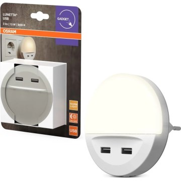 Osram - Veilleuse LED à brancher avec capteur LUNETTA 2xUSB LED/13W/230V