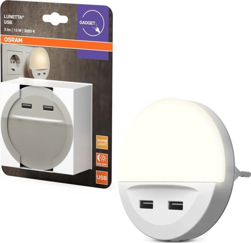 Osram - Veilleuse LED à brancher sur prise avec capteur LUNETTA 2xUSB LED/13W/230V