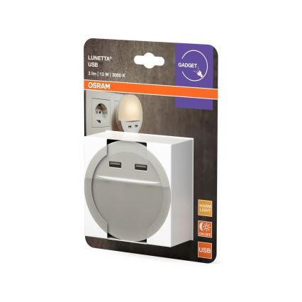 Osram - Veilleuse LED à brancher sur prise avec capteur LUNETTA 2xUSB LED/13W/230V