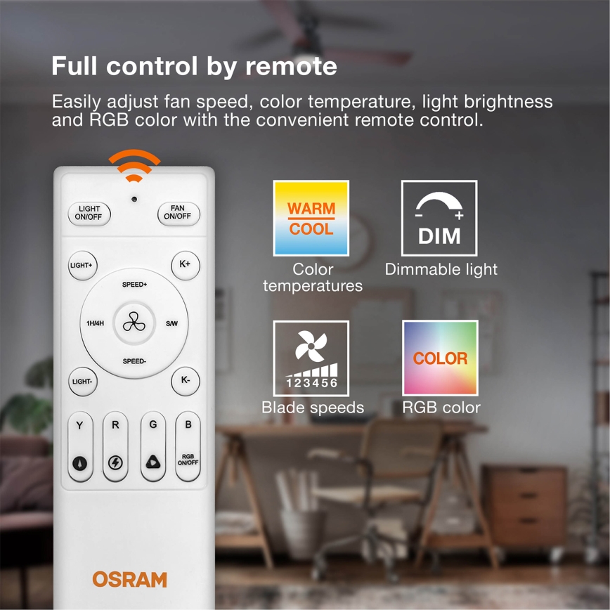 Osram - Ventilateur de plafond LED RVB dimmable NORDES LED/18W/230V 3000-6500K + télécommande