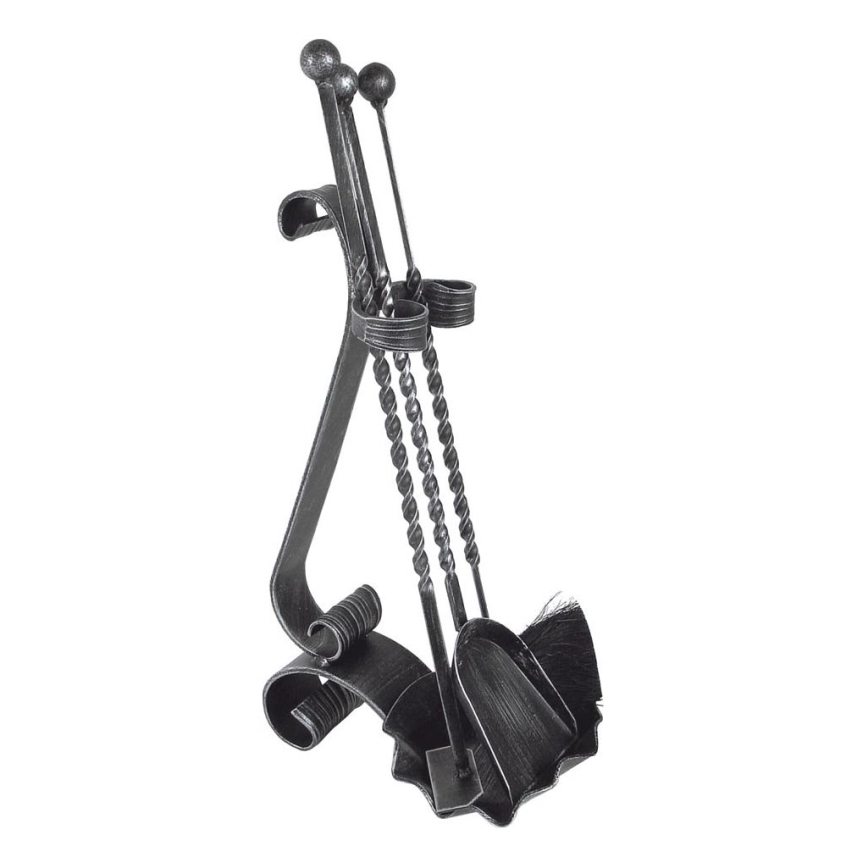 Outils de cheminée forgés 4 pce anthracite/patine