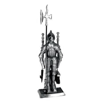 Outils en fonte pour cheminée 4 pce chevalier argent