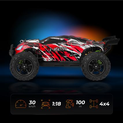 Overmax - Voiture radiocommandée X-MONSTER 3.5 1700 mAh noire/rouge/verte