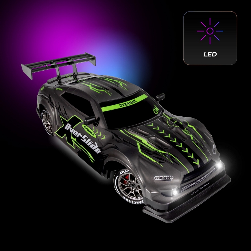 Overmax - Voiture RC de drift télécommandée X-OVERSLIDE 1000 mAh, noire/verte/bleue/rouge
