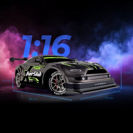 Overmax - Voiture RC de drift télécommandée X-OVERSLIDE 1000 mAh, noire/verte/bleue/rouge