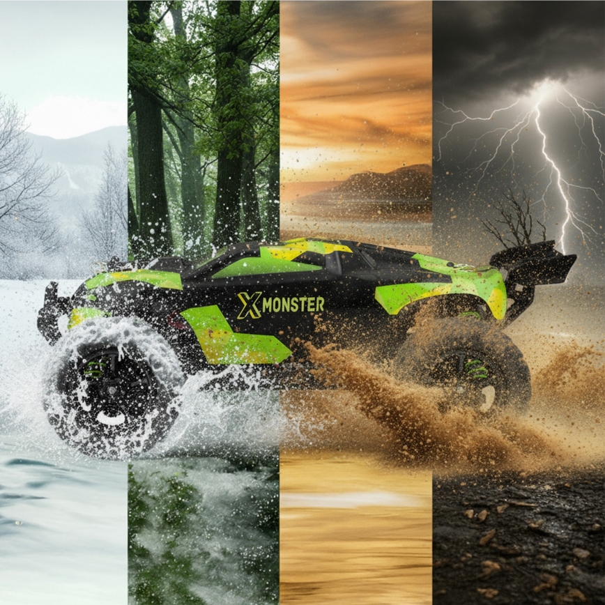 Overmax - voiture radiocommandée 2 en 1 X-MONSTER 3.5 1700 mAh noir/rouge/vert