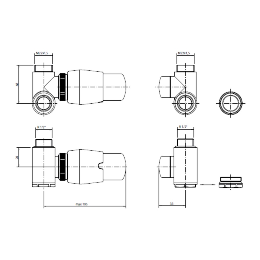 P.M.H. INTER-RW - Vanne avec tête thermostatique INTER, droite, blanche