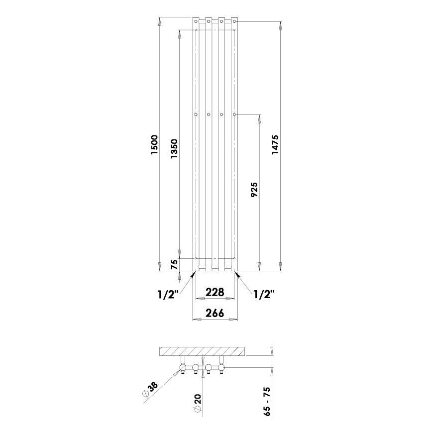 P.M.H. R2W - Radiateur sèche-serviettes pour salle de bains ROSENDAL 350W 150 cm blanc