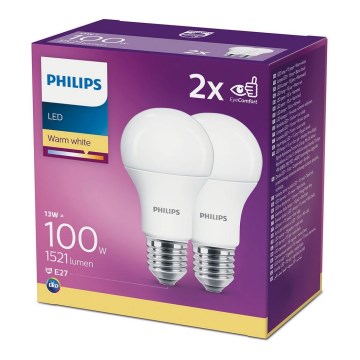 PACK 2x Ampoule LED Philips A60 E27/13W/230V 2700K