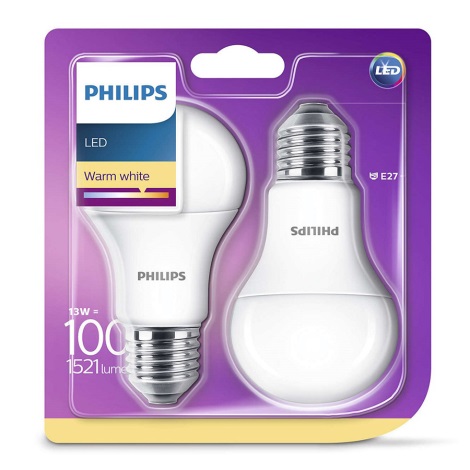 PACK 2x Ampoule LED Philips E27/13W/230V 2700K