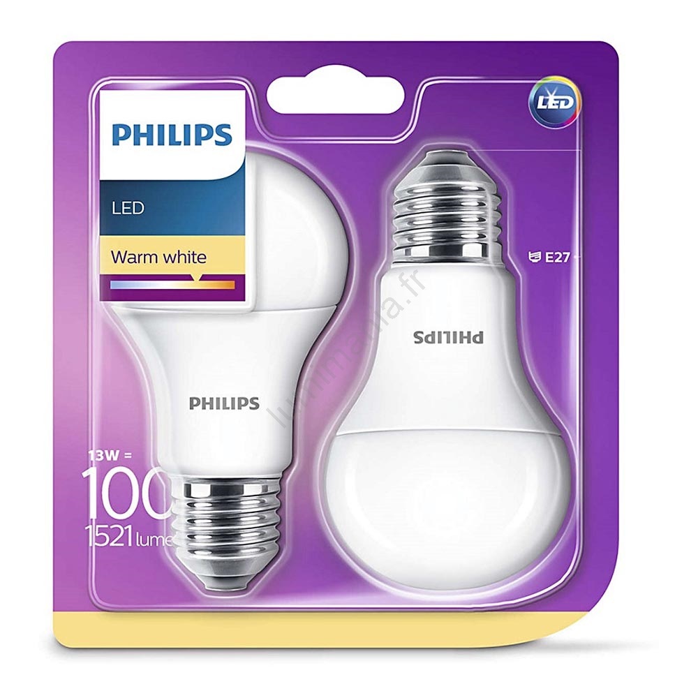 PACK 2x Ampoule LED Philips E27/13W/230V 2700K Lumimania