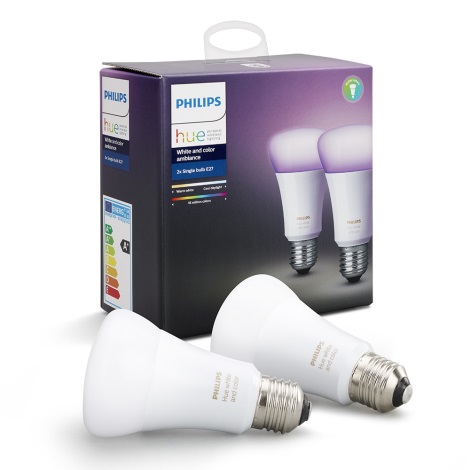 PACK 2x Ampoule LED RVB à intensité variable Philips Hue WHITE AND COLOR AMBIANCE E27/10W/230V
