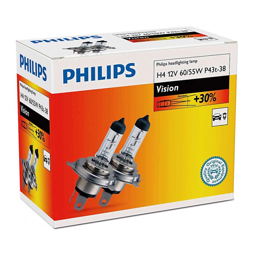 PACK 2x Ampoule pour voiture Philips VISION 12342PRC2 H4  P43t-38/60W/55W/12V