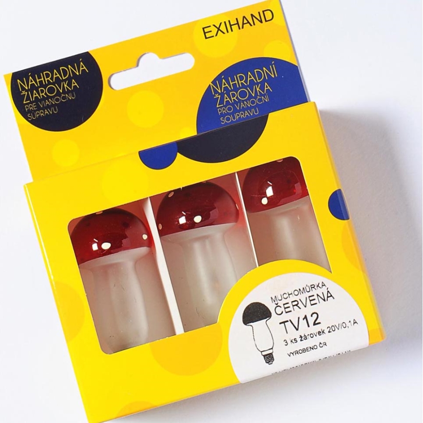 PACK 3 x Ampoule de rechange MUSHROOM E10/20V/0,1A rouge - fabriquée en Europe