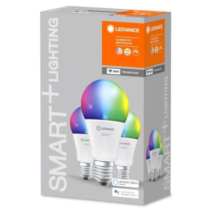 PACK 3x Ampoule à intensité variable LED RGB SMART+ E27/9,5W/230V 2700K-6500K Wi-Fi - Ledvance