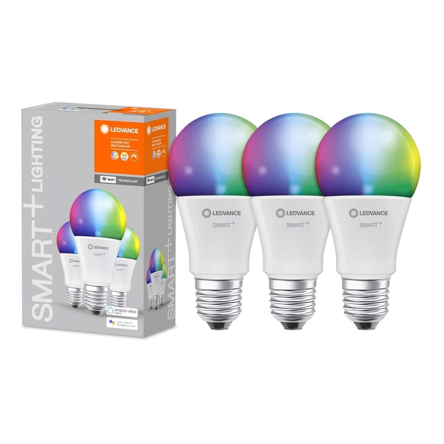 PACK 3x ampoule à intensité variable LED RGB SMART+ E27/9W/230V 2700K-6500K Wi-Fi - Ledvance