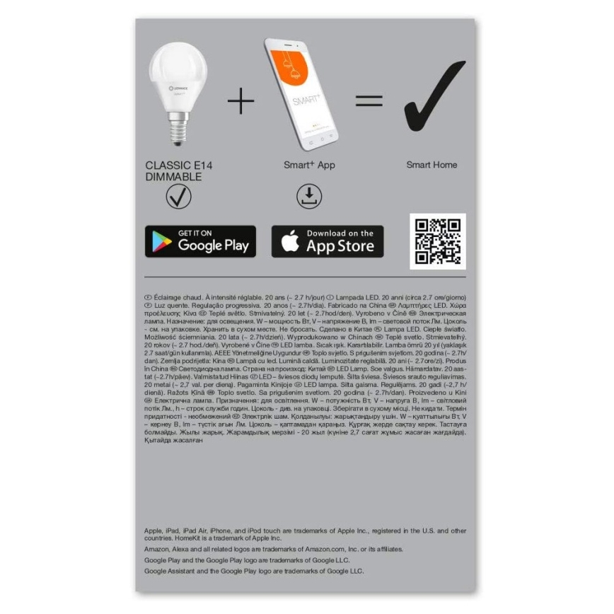 PACK 3x Ampoule à intensité variable LED SMART+ E14/5W/230V 2700K Wi-Fi - Ledvance