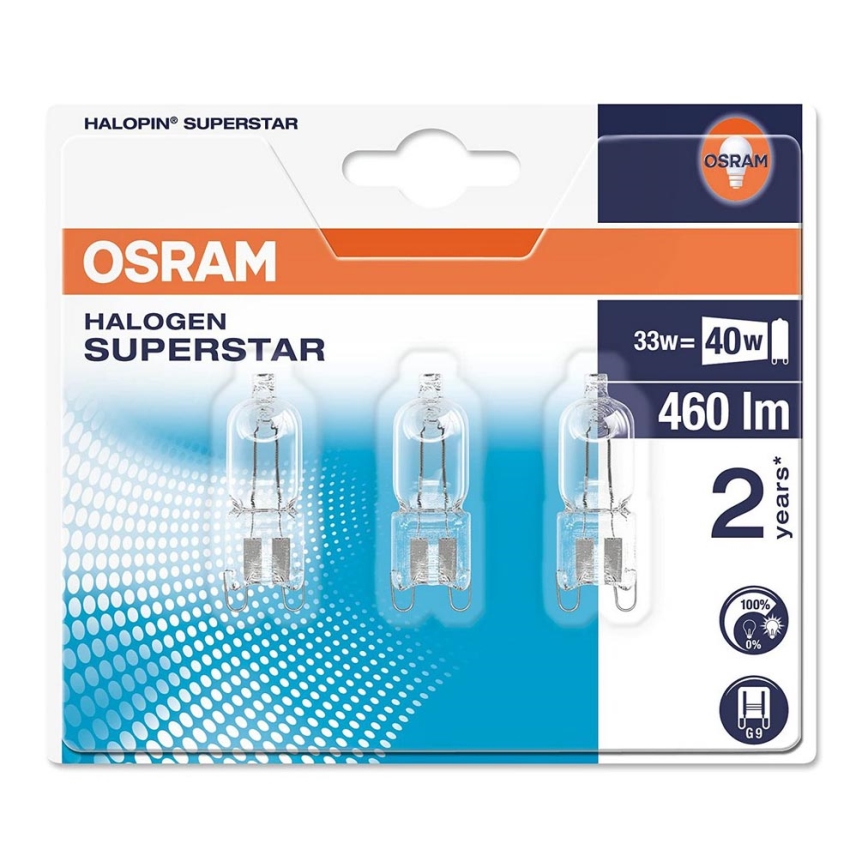 PACK 3x Ampoule halogène HALOPIN G9/33W/230V 2700K - Osram