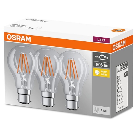 PACK 3x Ampoule LED B22d/7W/230V 2700K - Osram