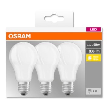 PACK 3x Ampoule LED BASE E27/8,5W/230V 2700K - Osram
