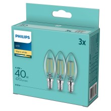PACK 3x Ampoule LED Philips B35 E14/4,3W/230V 2700K