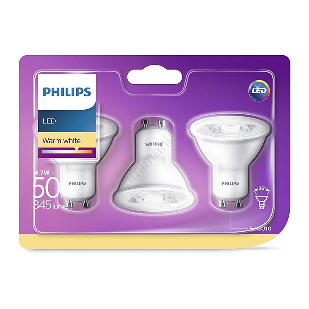 PACK 3x Ampoule LED Philips GU10/4,7W/230V Lumimania