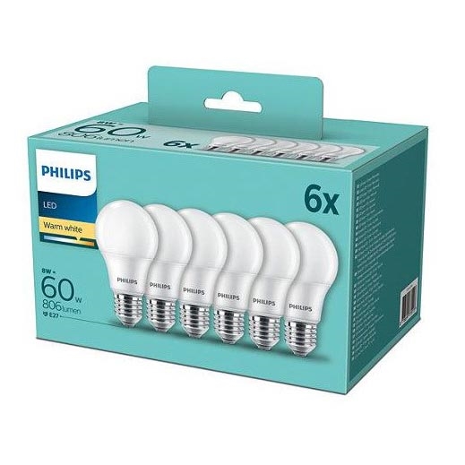 PACK 6x Ampoule LED Philips A60 E27/8W/230V 2700K